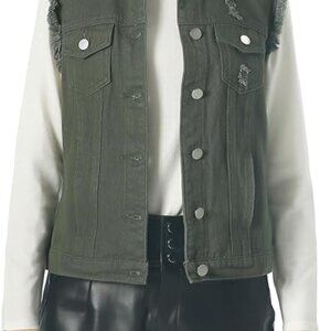 Sleeveless Distressed Denim Vest - Army Green - NWOT
